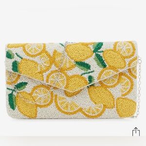 Kelly & Katie Beaded Lemon Motif Envelope Clutch in Yellow and Green